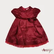 Annys安妮公主-高雅緞面晶亮邊秋冬款BABY公主袖綁帶禮服*7201紅色