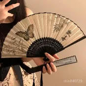 中式折疊扇子古風夏天漢服旂袍舞蹈扇隨身便攜拍照中國風蝴蝶折扇 RGRI