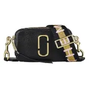 【MARC JACOBS】MARC JACOBS  Snapshot金字LOGO防刮牛皮拼色雙層拉鍊斜背相機包(新黑x白x灰)