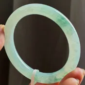＊頂園翡翠＊絕美老件老坑無紋無裂聲音明亮老坑冰種飄藍綠花飄蘭花緬甸玉手鐲骨鐲 保證A貨