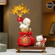 【i郵購】摩達客◉開運招財◉精緻紅色招財進寶聚寶盆八方來財招財貓金錢樹擺飾組_客廳玄關臥室好風水好運勢