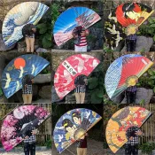新品-超大日式掛扇中國風網紅掛墻裝飾折扇客廳日本侍女櫻花扇子中式-森客精品