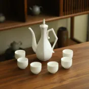 全球選品1館 生活百貨 德化陶瓷【整套酒具7件套六方壺/羊脂玉瓷/純白亮白/酒具套裝