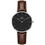 Daniel Wellington 經典布里斯托黑棕色皮帶腕錶-銀框/32mm(DW00100177)