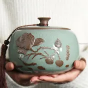 【臺灣出貨】哥窯 紫砂茶罐 大號 陶瓷儲存罐 密封罐 粗陶茶葉罐 家用 紅茶 綠茶 普洱 烏龍茶 茶倉 復古風 茶葉收納