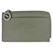 Longchamp Le Pliage 綠色牛皮口袋卡片拉鍊零錢包