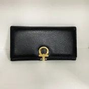 Salvatore Ferragamo 黑色 牛皮 金色鋼扣 義大利 古董皮夾 長夾