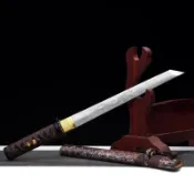 [龍泉劍莊]刀劍復古擺設 高錳鋼鍛打 實木鞘中式短款一體唐橫刀未開刃