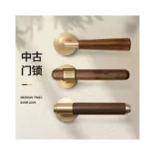 (店+)北歐風臥室靜音門鎖 推拉門鎖 轉扭式水平鎖 家用門把手 美式胡桃木門鎖室內臥室門鎖中式房間門把手家用