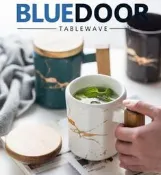 【可開發票】BlueD_下午茶杯 金色大理石 馬克杯 杯蓋 木柄茶杯 水杯 咖啡杯 描金杯具 北歐風創意設計裝潢 新居入