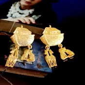 vintage jewelry  JJ  古董 金色諾亞方舟 針式耳環