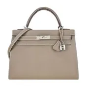 Hermes 愛馬仕 Kelly 32CM 18  A年 EPSOM牛皮手提/肩背凱莉包(18大象灰/銀釦)