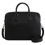【BALLY】簡約經典LOGO烙印荔枝皮革手提兩用包商務包公事包(黑)