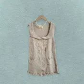 *♡*knit&Co/灰米色/娃娃領雙排釦.鉤針花邊針織背心/小M/近新/二手衣《Anna的百寶箱》