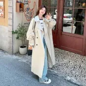【巴黎精品】風衣外套休閒大衣(英倫風氣質雙排扣中長款女外套米杏色n1in35)