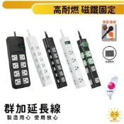 【春天春意暖心窩】群加延長線 3P六開六插/ 2P+3P一開八插 尿素高耐燃 磁鐵固定 L型薄型斜角插頭EMS6618