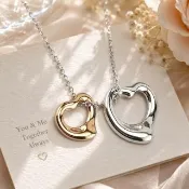 【Tiffany&Co. 蒂芙尼】18K金+純銀雙迷你Open Heart墜飾項鍊