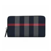 BURBERRY經典格紋帆布拉鍊長夾(深藍)