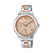 【CASIO 卡西歐】三眼女錶 不鏽鋼錶帶 玫瑰金 防水50米(SHE-3059SPG-9A)