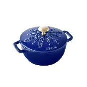 【STAUB】雪花雕花琺瑯鑄鐵鍋和食鍋16cm-深藍色(德國雙人牌集團官方直營)