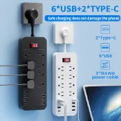 美標台灣8CM短延長線插座 壁插插座110-220v 3p分接插座6USB/2type-c 過載保護開關 帶突波保護免運