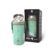 【Purenine】Kids兒童時尚彈蓋隨身多功能 不鏽鋼 保溫杯-290ML附皮杯套+背帶(湖綠色皮套+灰蓋瓶組)(保溫瓶)