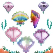 【24h發-包裝品質佳】新款漸變鋁箔貝殼氣球紫色粉色海洋生日派對裝飾扇貝海螺鋁膜氣球