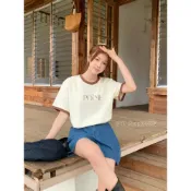 (店+)【TINY GIRLS 太妮絲】現貨 韓系 配色領 短袖T恤 字母 印花上衣 寬鬆 撞色 素T 短袖上衣 棉質 設計感上衣 夏季顯瘦T