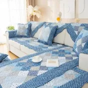 【DeKo】日系清新碎花拼布防滑沙發墊-單人加大70*70cm(沙發墊/保潔墊/純棉/防滑墊)