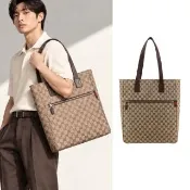 【GUCCI 古馳】834796 經典GG LOGO滿版緹花直立式肩背托特包(棕色)