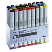 【品 · 創藝】精品美術-日本Copic 二代 Sketch 橢圓桿 36色 酒精麥克筆(附塑膠提盒)