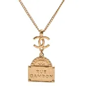 【CHANEL 香奈兒】經典雙C LOGO康朋手提包造型項鍊(復古金色AB8999-OR)