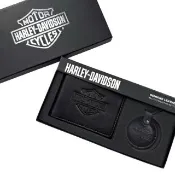 哈雷皮件組 Harley-Davidson 皮夾 鑰匙圈 禮盒 卡夾 錢包 牛皮 短夾 重機 送禮@1892