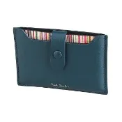 【Paul Smith】PAUL SMITH經典燙金字LOGO小牛皮2卡按釦抽拉式卡夾(藍綠)