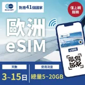 GLOBAL WiFi 歐洲41國 eSIM 上網卡 3~15天 總量5GB~20GB方案任你選 Vodafone・Orange電信 手機上網 歐洲漫游 旅游卡 日商公司品質保證