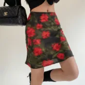 純欲辣妹復古油畫立體浮雕印花魚尾裙碎花短裙A字裙清新半身裙女#Hi, 貼心優衣家居#