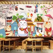 可客制化💕日式居酒屋壽司料理店貼紙日本建築街景壁畫自粘貼畫和風壁紙牆貼