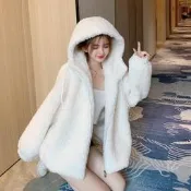 台灣現貨毛毛外套 絨毛外套 毛茸茸外套 羔羊毛上衣 羔羊毛外套女短版2021冬季新款羔羊絨加厚大學T連帽拉鍊顆粒絨大衣