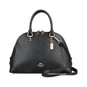 【COACH】COACH KATY浮雕馬車LOGO十字紋牛皮拉鍊手提斜背兩用貝殼包(黑)