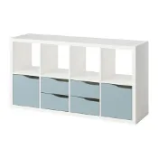 【IKEA 宜家家居】KALLAX 層架組, 含2門/4抽屜 白色/淺藍灰色 波浪形, 147x77 公分