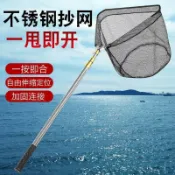 思樂小舖 不鏽鋼抄網三角一件式杆撈網自動摺疊實心網頭伸縮定位便攜抄網漁具