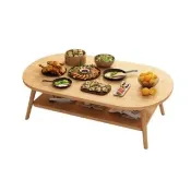 YouPin 中古風茶幾 120*60*42cm實木腿餐桌 家用小戶型出租屋吃飯桌子 橢圓形茶桌邊桌