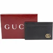 【GUCCI 古馳】GG Marmont 壓紋牛皮卡片夾-黑色