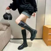 棕色黑色牛皮靴女 長靴 高筒厚底長筒靴 膝長真皮騎士靴子 長靴 靴子 厚底靴 靴子女 不過膝秋冬騎士士皮靴