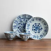 家用餐具 碗盤組合 米飯碗 陶瓷材質 日本進口美濃燒藍凜堂福字飯碗日式復古花紋盤子餐具