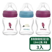 US BABY 優生 真母感玻璃奶瓶 寬口徑S 120ml-企鵝 / 朱雀 3入