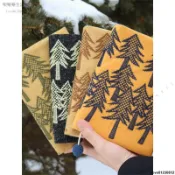 🧨台灣出貨#【可以訂製書衣】復古暖黃雪松鈴鼓 刺繡手帳書衣 A5A6 手賬本封套訂製尺寸 布書衣
