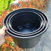 協貿國際日用品生活6館 大花盆加大黑色矮胖加侖花盆樹脂花盆繡球葡萄大口徑透氣盆栽花盆