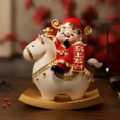 Q版搖搖馬財神爺擺件 馬上發財 招財公仔 金元寶開運風水擺飾 馬上有錢 辦公室店面開業喬遷祈福裝飾