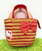 【震撼精品百貨】Hello Kitty 凱蒂貓 日本SANRIO三麗鷗KITTY籐編籃迷你手提袋-紅條紋點點蝴蝶結*08184 震撼日式精品百貨